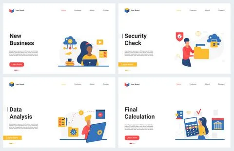 Business expert data analysis, calculation safe cloud technology concept landing Illustrazione stock