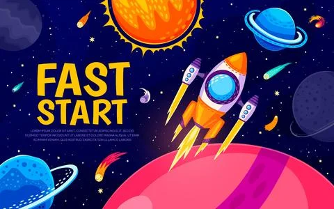 Business fast start, rocket launch to galaxy space Stock-Illustration