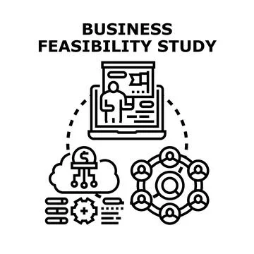 Business feasibility study concept analyzing financial and market factors Stock Illustration