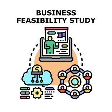 Business feasibility study concept analyzing financial and market factors Stock Illustration