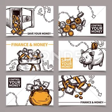 Business finance cards composition pictograms doodle Stock Illustration