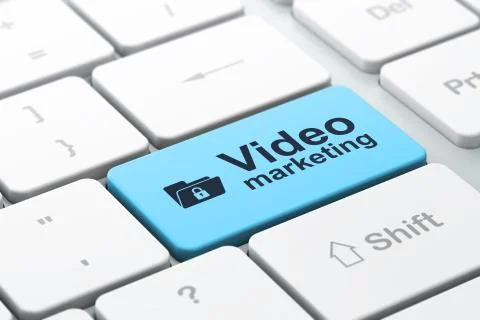 Business finance concept: Folder With Lock and Video Marketing on computer 스톡 일러스트