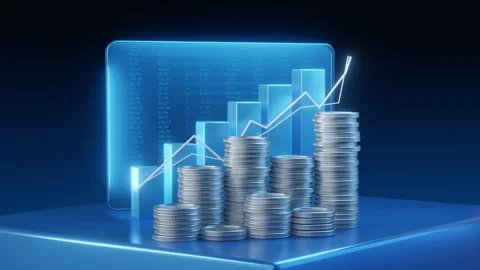 Business Finance Data Visualization and Coins Stock Footage 310458260