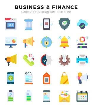 Business &amp; Finance elements. Flat web icon set. Simple vector illustration. 스톡 일러스트