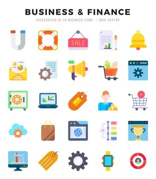 Business &amp; Finance elements. Flat web icon set. Simple vector illustration. Stock Illustration