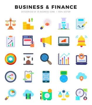 Business &amp; Finance elements. Flat web icon set. Simple vector illustration. Stock Illustration