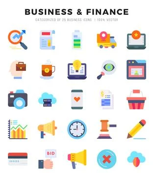 Business &amp; Finance elements. Flat web icon set. Simple vector illustration. 스톡 일러스트