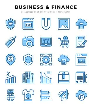 Business &amp; Finance elements. Two Color web icon set. Simple vector illustra.. Illustrazione stock