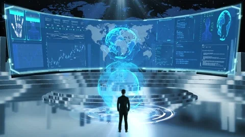 Business finance HUD technology elements holographic large screen interactiv Stock Footage 157664671