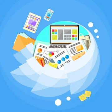Business Finance Paper Graph Document Laptop Concept Circle イラスト素材