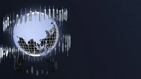 Business financial background with a rotating candlestick chart around the earth Stock Footage 158997149