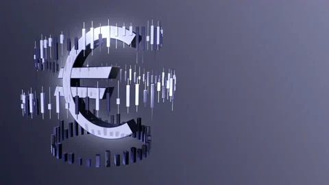 Business financial background with a rotating candlestick chart around the euro Stock Footage 159551334