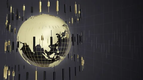Business financial background with a rotating candlestick chart around the earth Stock Footage 160186699