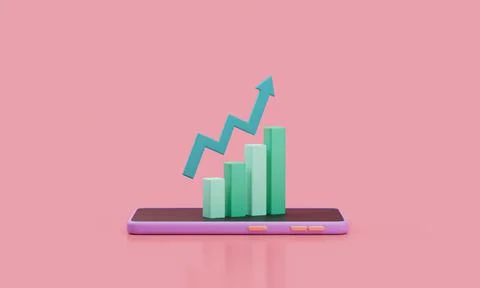 Business Financial Graph Chart on mobile phone screen. Growing financial inde Stock Illustration