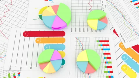Business financial pie graph with document 3d economy stock marker background Stock Footage 65455630