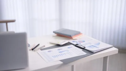 Business financial report documents with data charts graphs spreadsheet ana.. Stock Photos