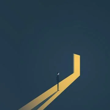 Business finding solution vector concept with businessman standing in dark Stock Illustration