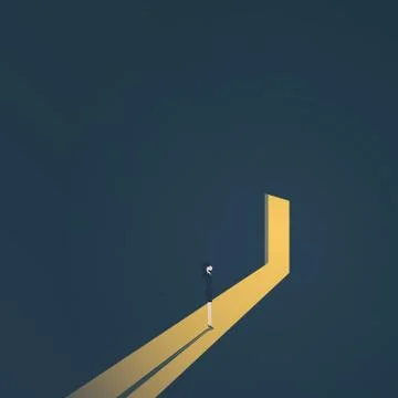 Business finding solution vector concept with businesswoman standing in dark Stock Illustration