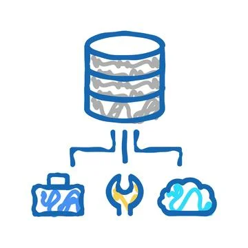 Business, fix and cloud storage digital processing icon doodle illustration Stock Illustration