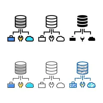 Business, fix and cloud storage digital processing color variations icon vect Illustrazione stock