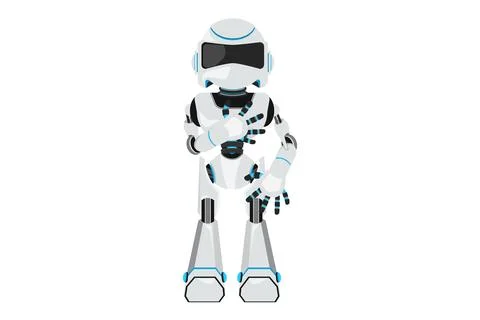 Business flat drawing robot keeping hands on chest. Friendly robot expressi.. イラスト素材