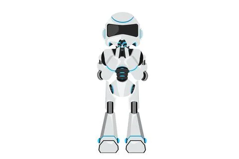 Business flat drawing robot praying hands together. Robot holding palm in p.. Ilustración de archivo