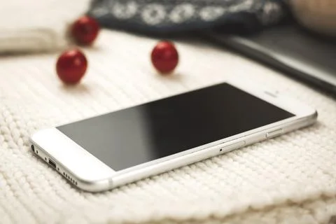 Business flat lay concept, composition with winter warm knitted sweaters, dec Stock Photos