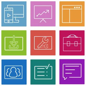 Business flat line icons set. Web and mobile interface design elements. Vector Illustrazione stock