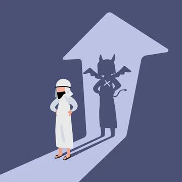 Business flat style drawing Arabian businessman standing with demon shadow wa Stock Illustration