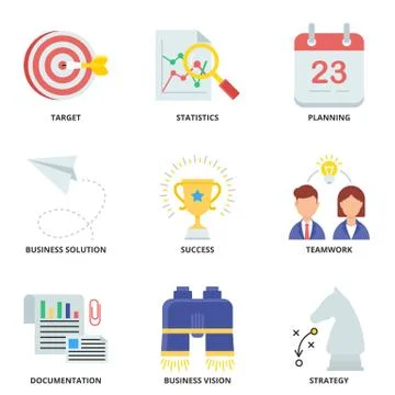 Business flat vector icons set Stock Illustration