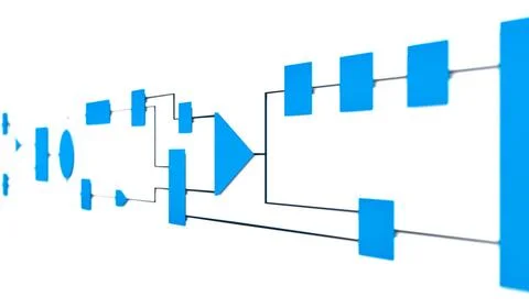 Business flow chart, processes, organization, plan and procedures. Blue co... Stock Photos