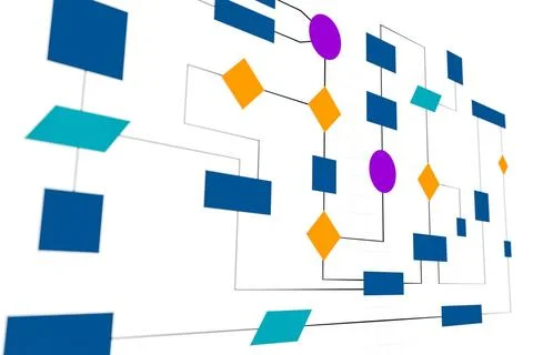 Business flow chart, processes, organization, plan and procedures. Multico... Stock Photos