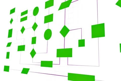 Business flow chart, processes, organization, plan and procedures. Green f... Stock Photos