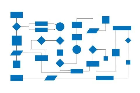 Business flow chart, processes, organization, plan and procedures. Blue fl... Stock Photos