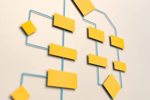 Business flow chart, strategy and processes. Yellow flow chart to visualiz... Stock Photos