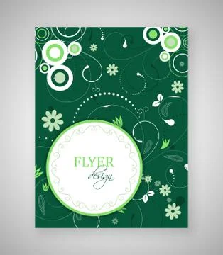Business flyer or cover design with abstract floral pattern and round text bo Stock Illustration