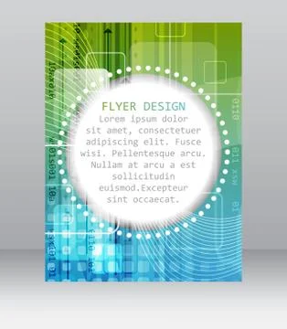 Business flyer template with abstract technological pattern, square and arrow Stock Illustration