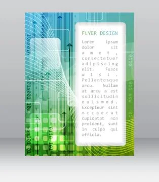 Business flyer template with abstract technological pattern, square and arrow Stock Illustration