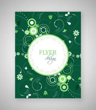 Business flyer template or corporate banner with floral pattern and round tex Stock Illustration