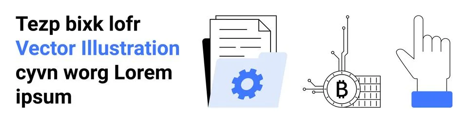 Business Folder with Documents Gear Icon Circuit Bitcoin Symbol and Hand Cl.. Stockillustratie