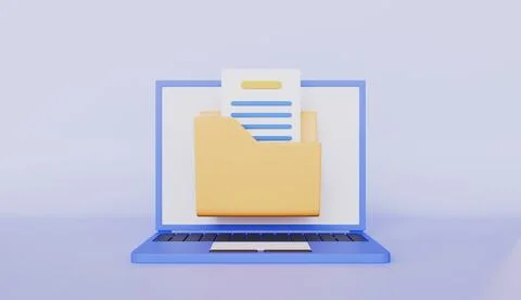 Business Folder of Papers on Laptop, Remote Access to Encrypted Documents Ilustração Stock