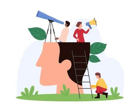 Business forecast, vision of opportunity of tiny people with megaphone and 스톡 일러스트