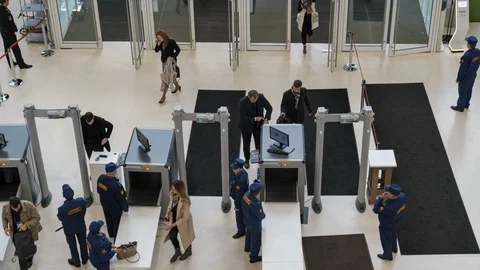 Business forum security check point, top view time lapse Stock Footage 127930644