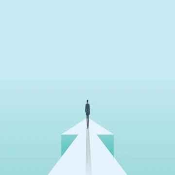 Business future and progress vector concept. Businessman walking forward on Stock Illustration