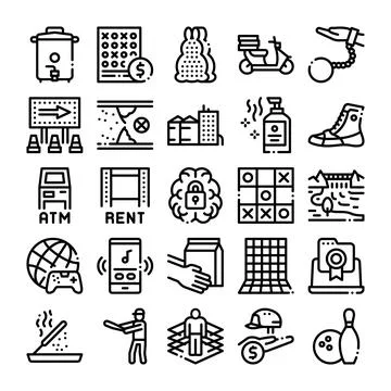 Business game services linear collection of icons Stock Illustration