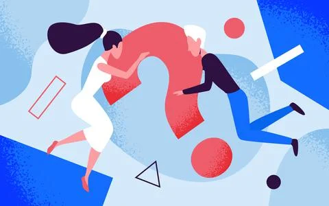 Business geometry, teamwork concept vector illustration. Cartoon tiny woman 스톡 일러스트