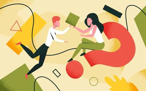 Business geometry, teamwork concept vector illustration. Cartoon tiny woman 스톡 일러스트