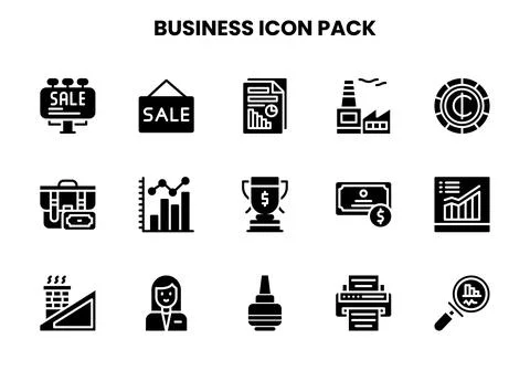 Business Glyph Bundle Icons Pack Stock Illustration