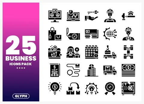 Business glyph icons pack on gradient background with abstract shapes Stock Illustration