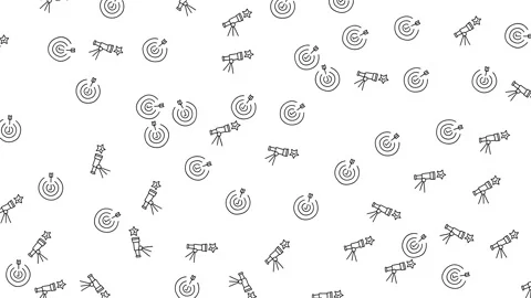 Business Goal and Vision Pattern with Minimalist Target and Telescope Icons Stock Footage 346186169